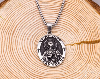 Saint Jude Pendant Chain Necklace, Pray for Us Pendant, Mens Chains, Circle  Necklaces, God Chain Pendants, Gifts for Men, Womens Necklaces 