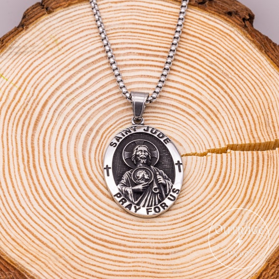 Saint Jude Pendant Chain Necklace, Pray for Us Pendant, Mens Chains, Circle  Necklaces, God Chain Pendants, Gifts for Men, Womens Necklaces 