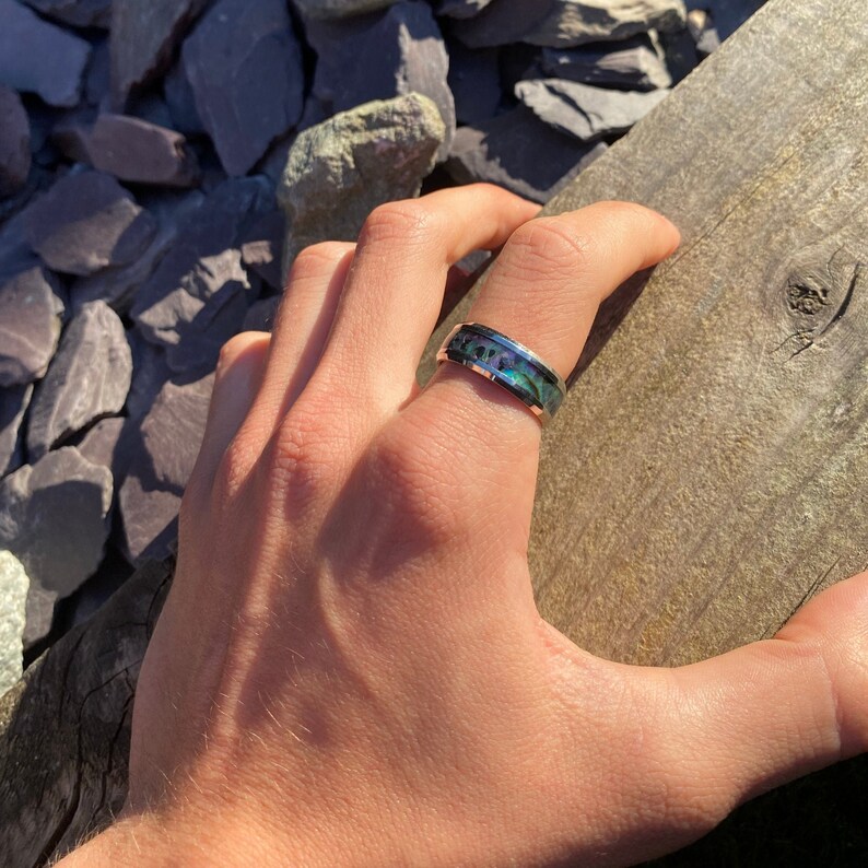 Abalone Band Ring Greek Pattern Band Ring Mens and Womans Etsy