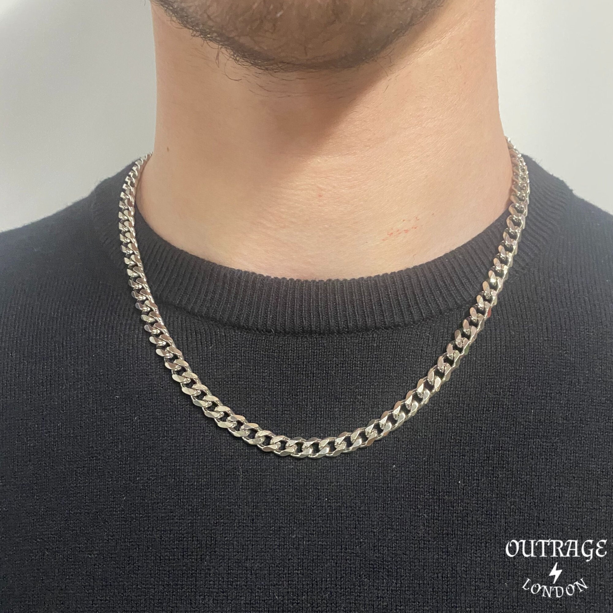 Silver 7mm Curb Chain Necklace, 316L Stainless Steel, Customisable