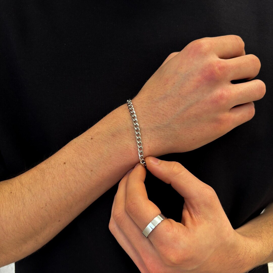 5MM シルバーカーブリンクブレスレット - ステンレススチール製