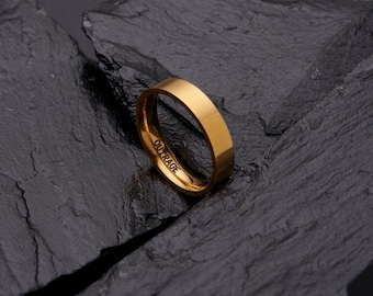 Anello a fascia in oro personalizzato da uomo, anello minimalista in oro 18 carati per tutti i giorni, gioielli incisi, anello semplice impilabile