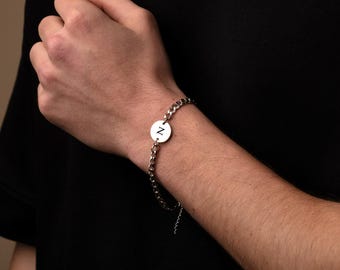 Pulsera de plata personalizada con inicial para hombre y mujer, pulsera con mensaje personal, pulsera con letra grabada, joyería de plata, regalos personalizados.