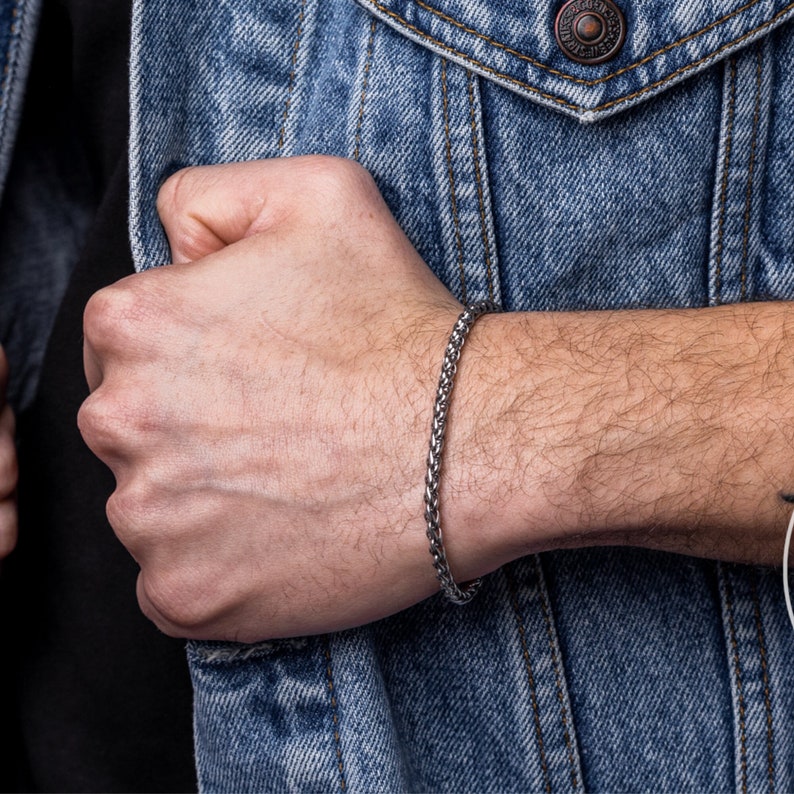 Pulsera de plata para hombre / cadena de bordillo / cadena de fígaro / cadena de cuerda / cadena bizantina / pulsera de cola de zorra / pulsera de serpiente / pulseras de cadena para hombre 5mm Byzantine