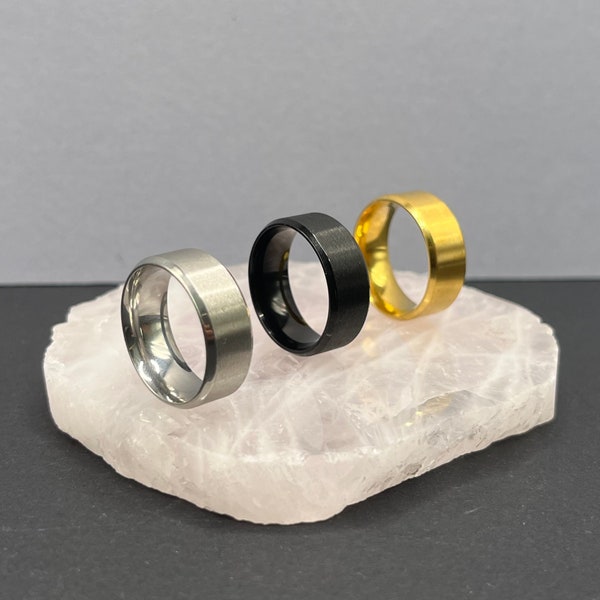 Mens Black,Silver,Gold 8mm Band Ring | Mens Rings | Plain Band Ring | Simple Rings | Anniversary Ring | Man Ring | High Quality 316L Ring