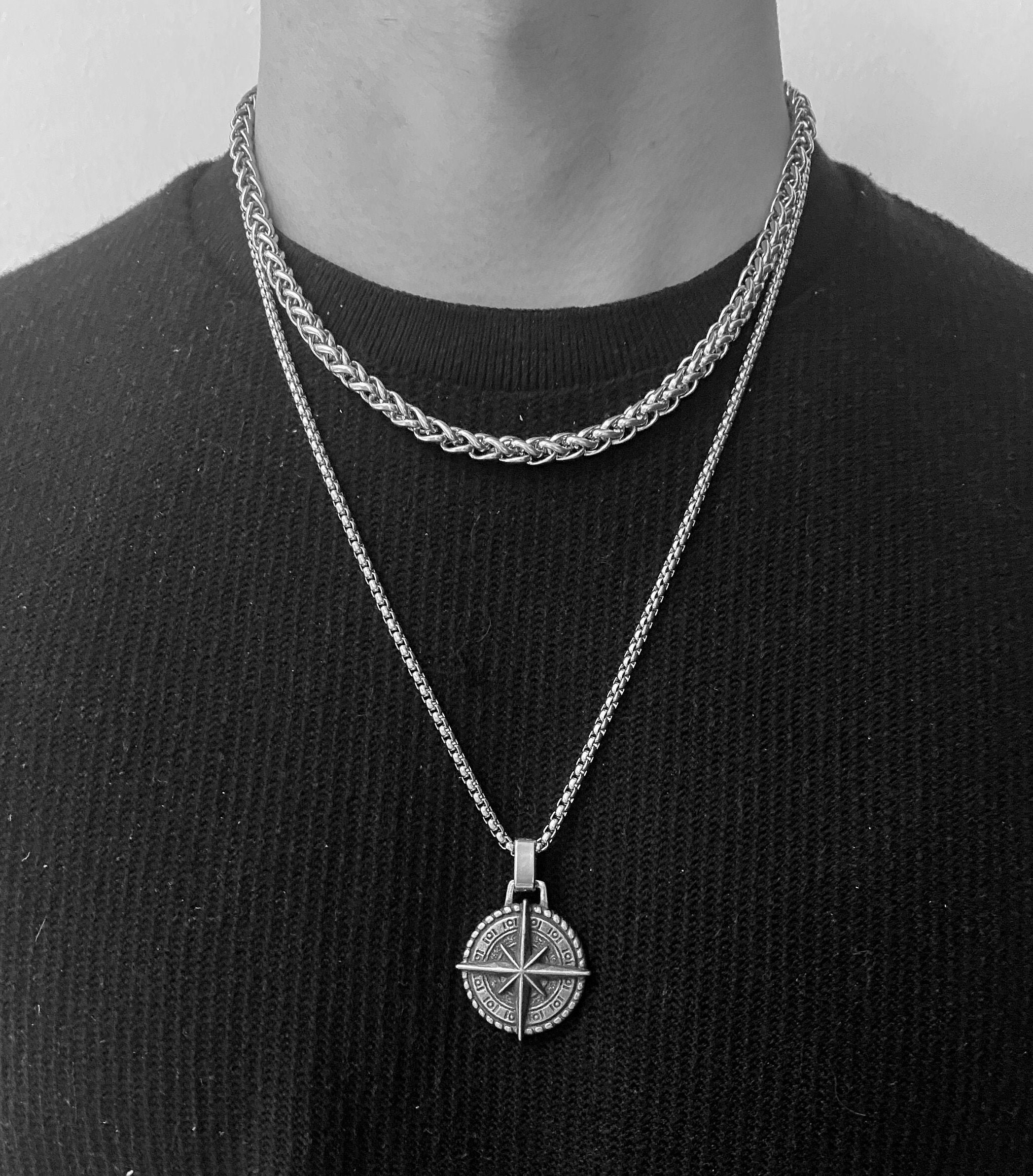 Compass Pendant And Chain Stainless Steel Silver And Gold Etsy