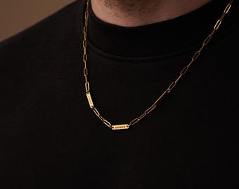 Custom Name Paperclip Necklace, Personalized Minimalist Chains, Gold Paperclip Chain, Layering Necklace, Everyday Chain for Men and Women
