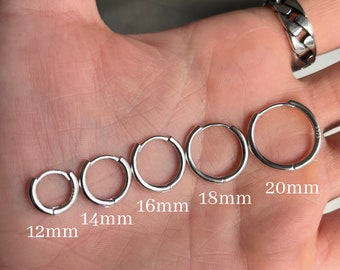 Pendientes de Plata de Ley 925 para hombre y mujer / Pendientes finos en 12,14,16,18,20 mm / Pendientes lisos Joyería / Joyería / Mujer / Hombre / Pendientes