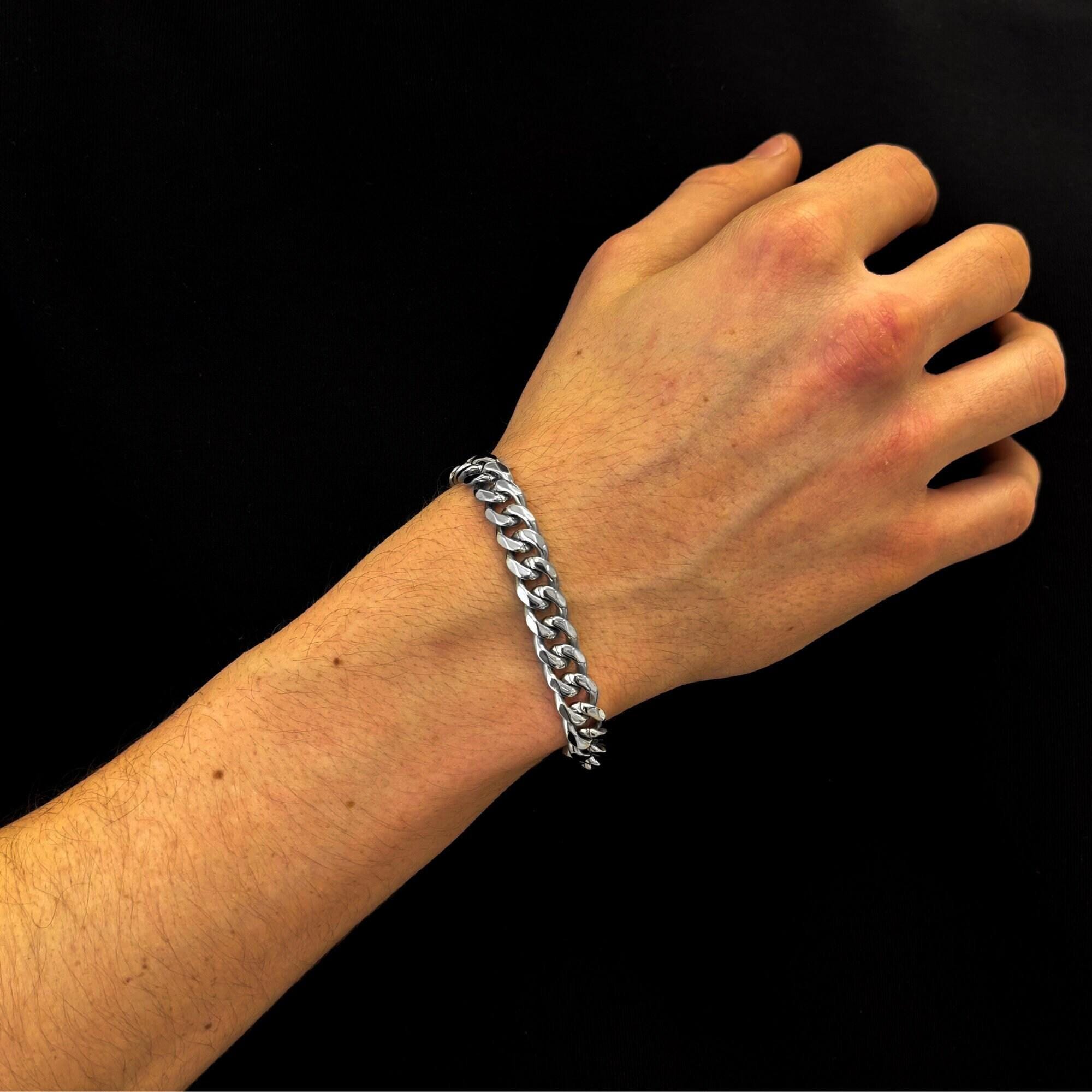 Silver Mens Curb Chain Link 9mm Bracelet, Womans Unisex Bracelets