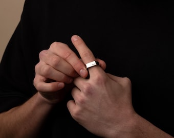 Men's Silver Signet Ring, Rectangle Face, Personalised (Engraved Options)
