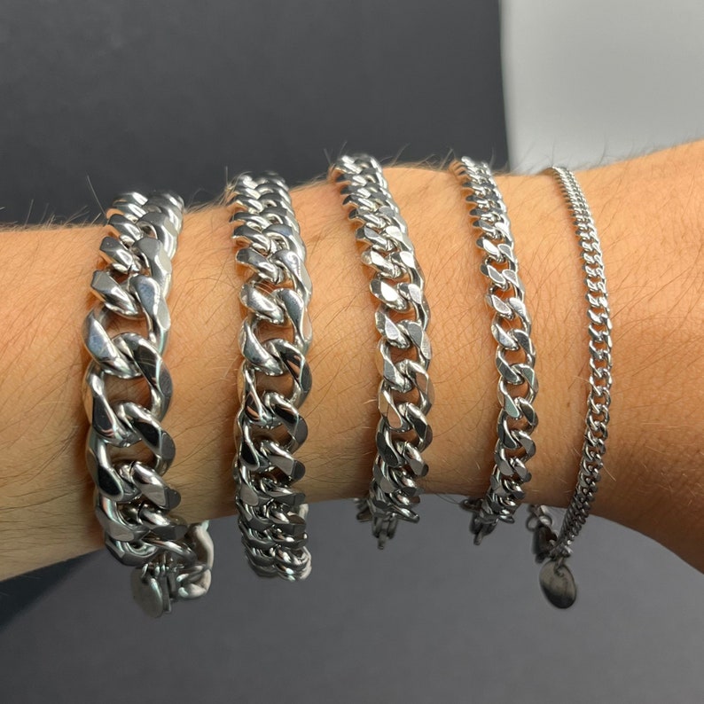 Silver Mens Bracelet Curb Chain Silver bracelets man bracelets mens woman's bracelet Curb Link Bracelet Mens Woman Jewellery Gift image 5