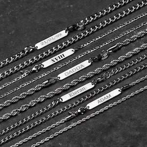 Silver Personalized Custom Name - Initial - Dates Chain Necklace,Unisex Men Woman Stainless Steel Curb, Rope, Figaro Necklaces, Personalised