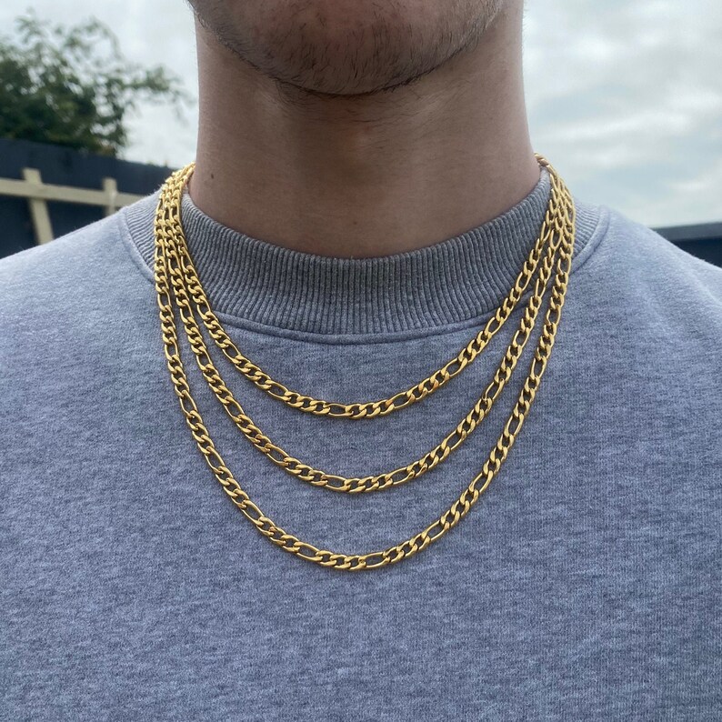 Mens Chain Gold Figaro Chain Necklace Gold Chains for men Stainless Steel Chains 5mm Figaro 18 / 20 / 22 Chain image 2