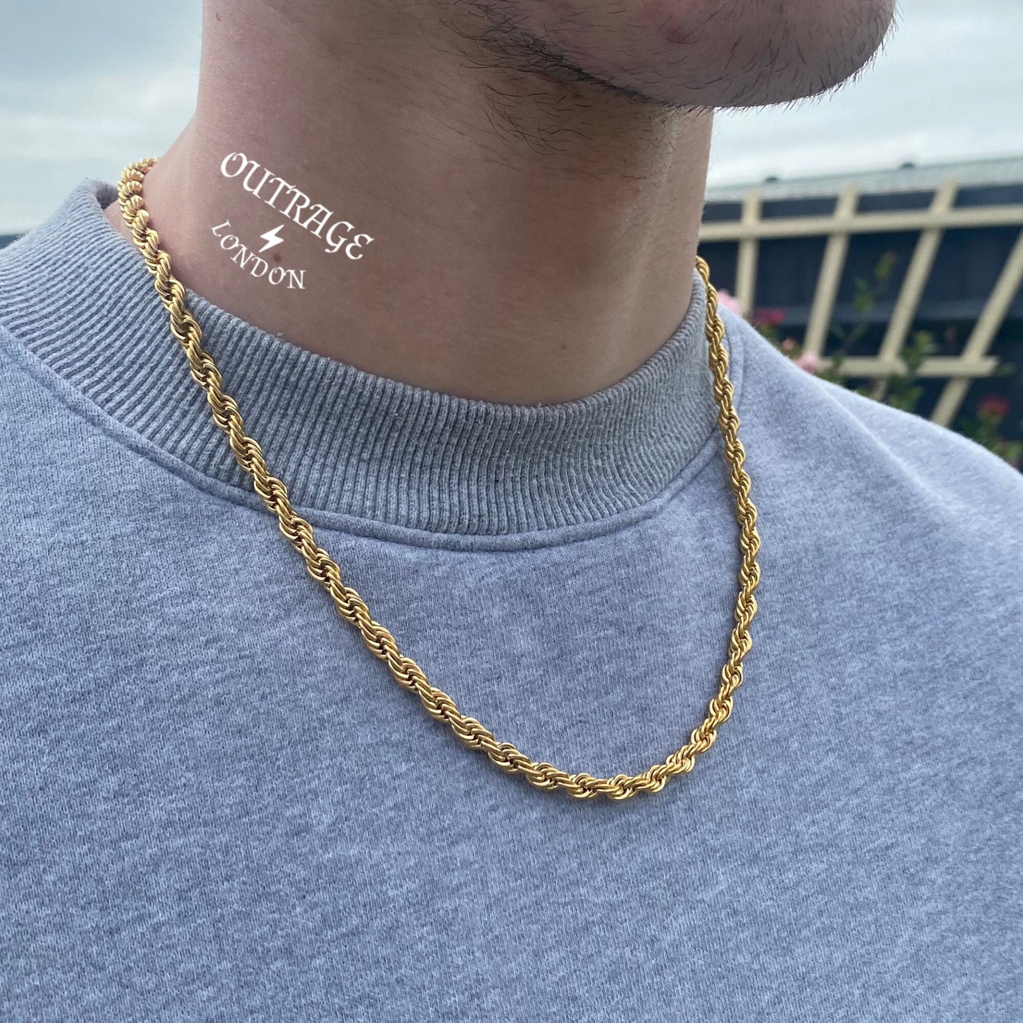 Mens Chain Gold Rope Chain Necklace Gold Chains for Men Stainless Steel  Chains 5mm Rope 18 / 20 / 22 Chain -  Israel