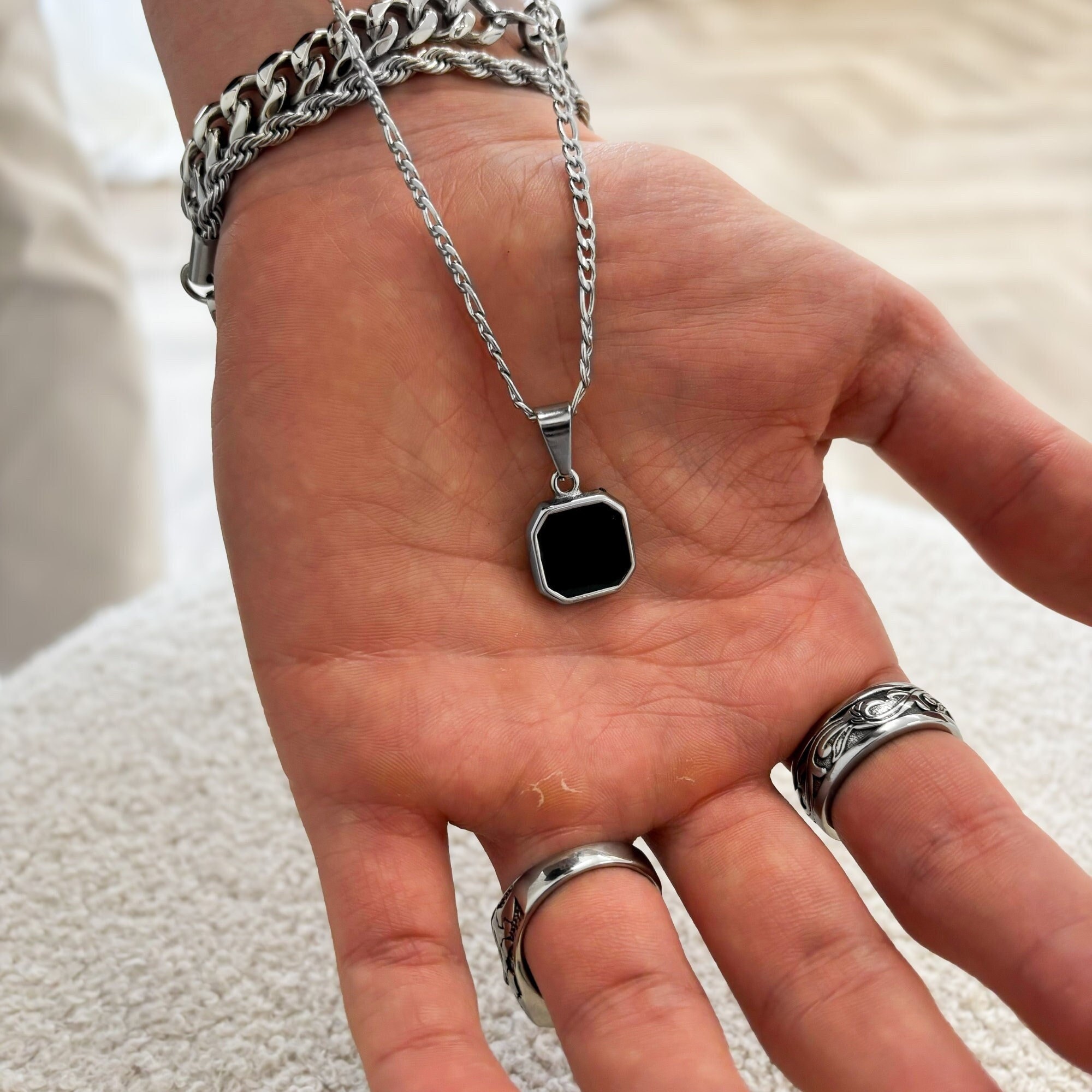 【BLACKPURPLE】Renin stone cubic chain necklace silver 60cm BLACKPURPLE (ブラックパープル) - Renin stone cubic chain