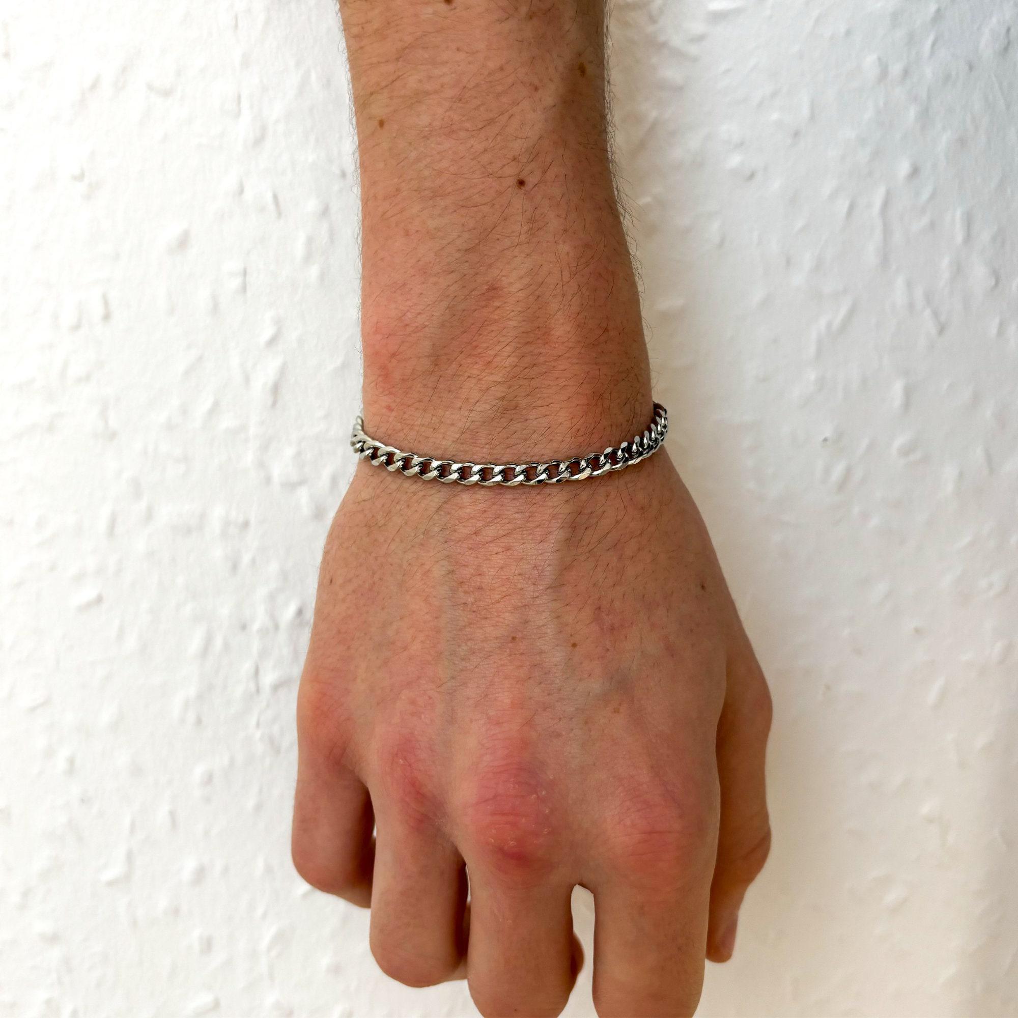 5MM シルバーカーブリンクブレスレット - ステンレススチール製