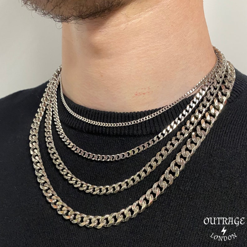 Srebrny naszyjnik z łańcuszkiem Choker ze stali nierdzewnej Męski srebrny łańcuszek 3 mm, 5 mm, 7 mm, 9 mm zdjęcie 4