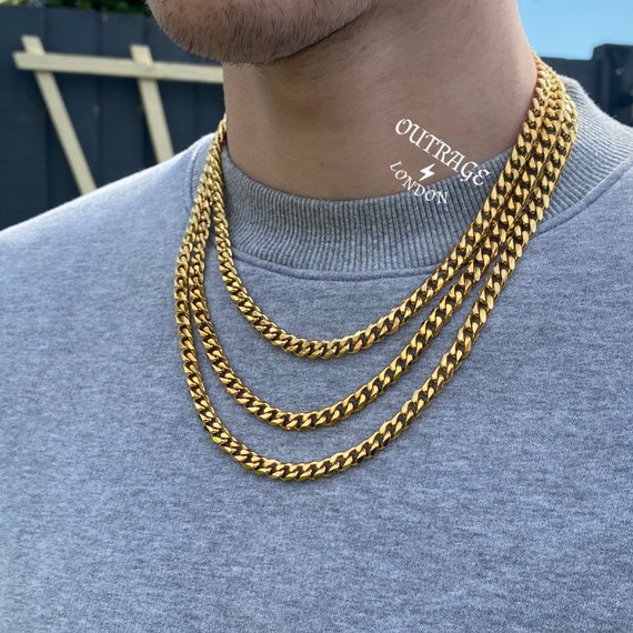 Una oración ansiedad región Cadena de Hombre / Collar de Cadena de Oro de 7mm / Cadenas de - Etsy México