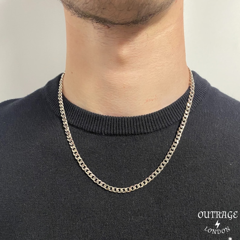 Silver 5mm 20inch Thick Necklace Chain Choker Curb Curb 5mm Stainless Steel Mens Silver Chain image 5