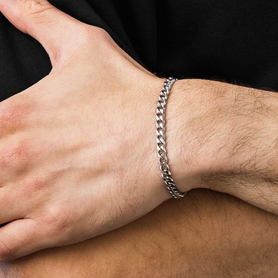 Mens and Womans Silver Cuban Bracelet, 5MM Thin Mens Silver Bracelet, Gift  Bracelet, Cuban Chain, Cuban Rope Bracelet, Outrage London.