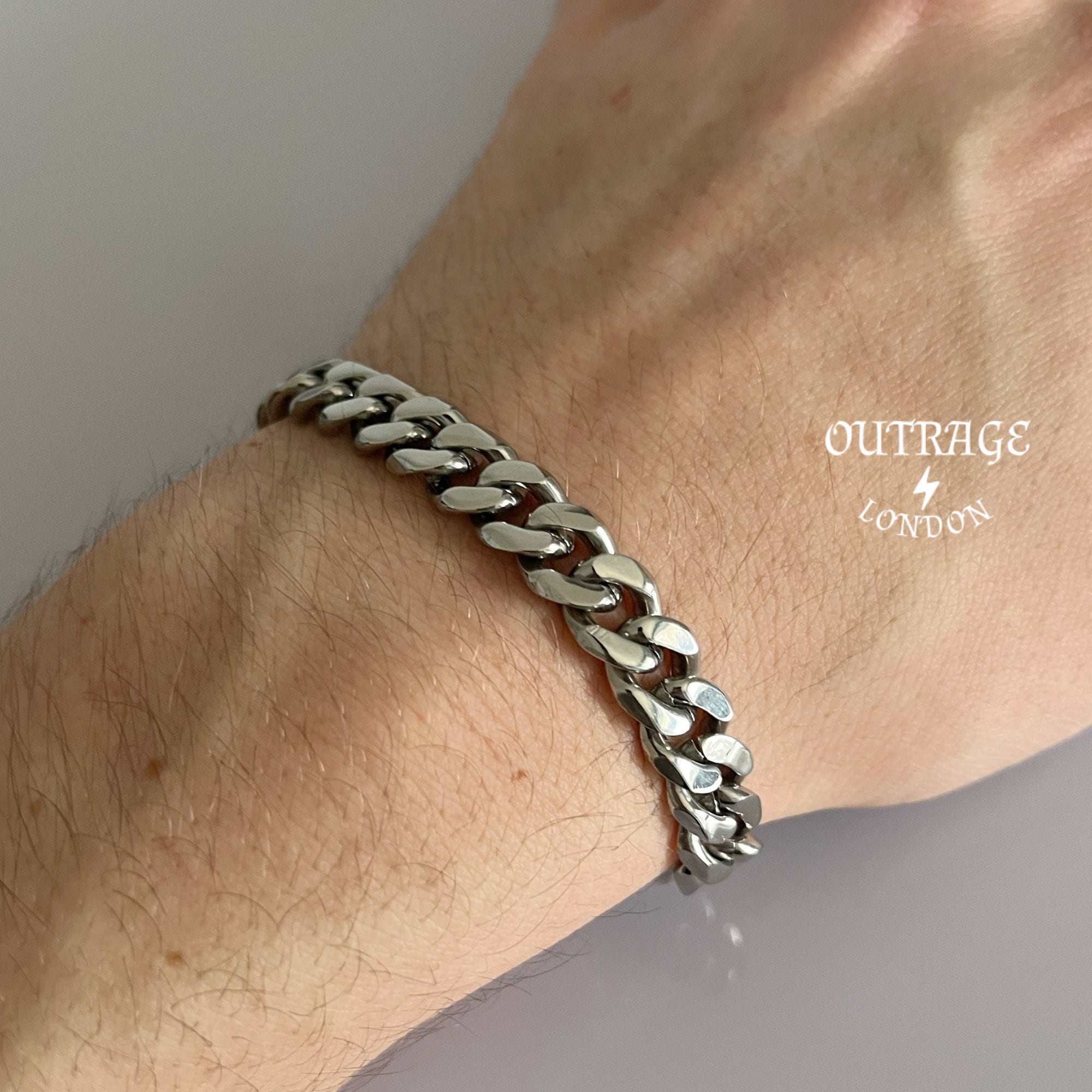 メンズとレディースのシルバーカーブブレスレット、厚さ9mmのメンズ