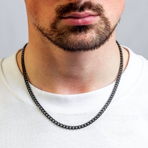 Black 5mm 16 Inch Thick Necklace Chain Choker Thin Curb 5mm Stainless Steel Mens Black Chain image 3