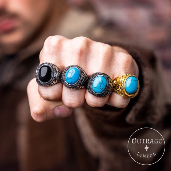 Mens turquoise band rings deals