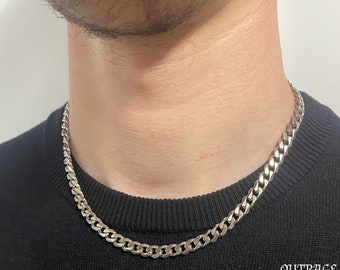 Silver 7mm 18inch Thick Necklace Chain Choker Curb Curb 7mm Stainless Steel Mens Silver Chain