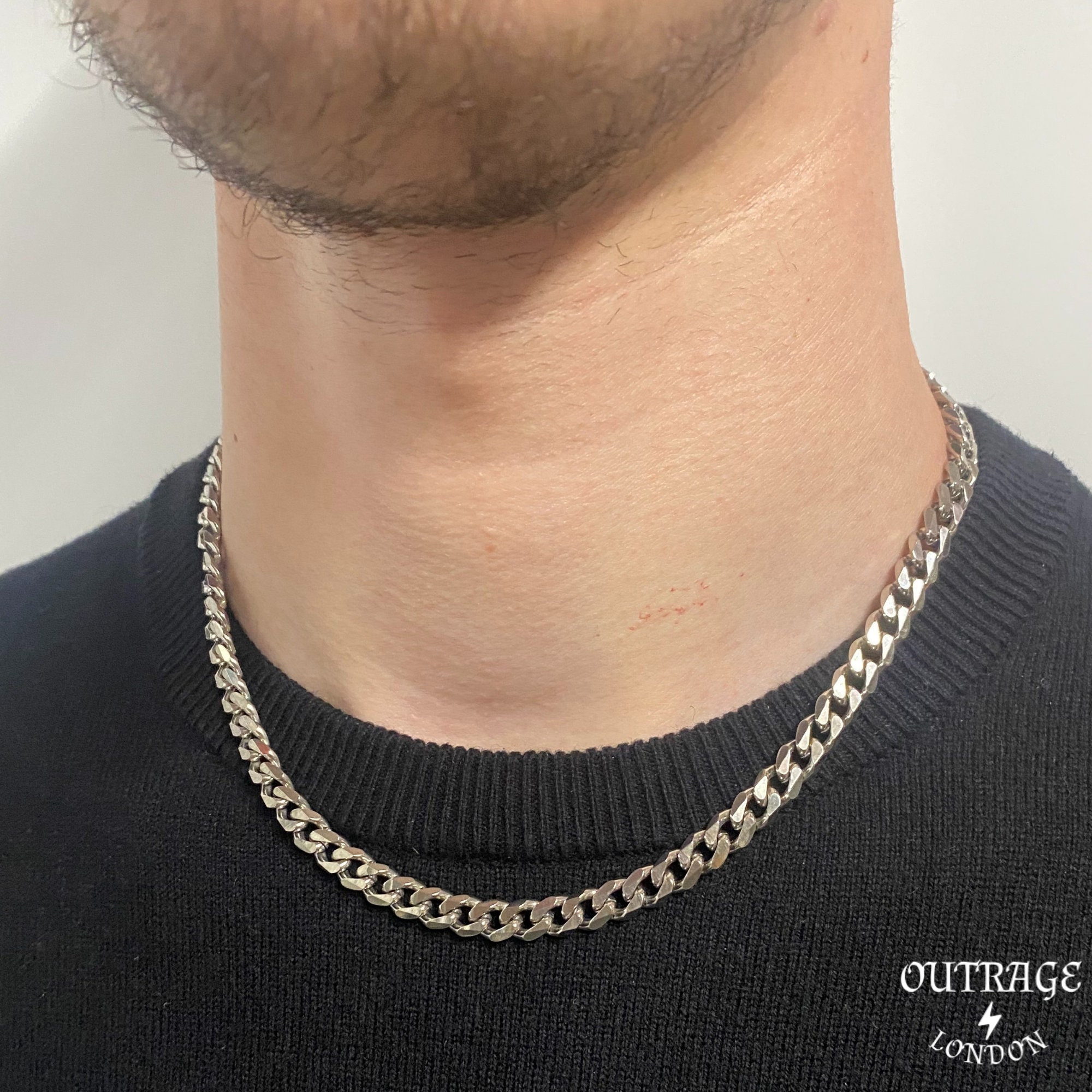 Men's 7mm Curb Chain Necklace, Stainless Steel, 18 Inch Length