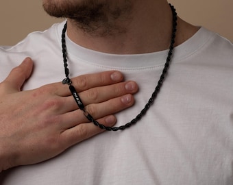 Rope Chain Necklace: Black 5mm Stainless Steel - Custom Engraved