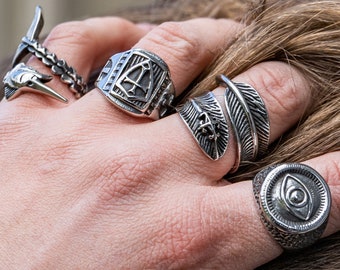 Viking Steel Signet Rings Silver Man womans Ring Style Ring Unique Mens Unisex Silver Ring Jewelry Jewellery