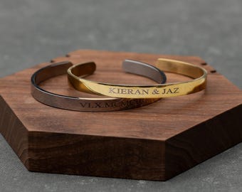 Adjustable Cuff Bangle Bracelet: Gold or Silver with Personalised Engraving