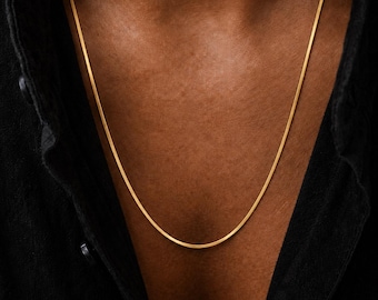 2mm Gold Flat Snake Chain Personalised, Minimalist Neck Stack, Thin Ribbon Chain, Unique Gift for Boyfriend Husband woman Girlfriend