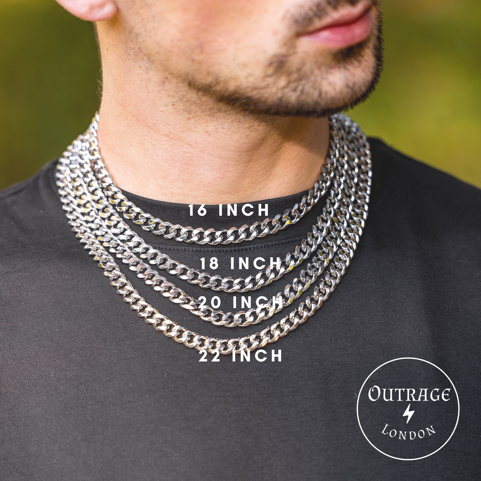 Silver 8mm Curb Chain 16 Inch Thick Necklace Chain Choker Curb 8mm