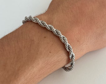 Bracelet en argent pour homme avec corde torsadée, chaîne de 5 mm, chaîne pour homme, femme