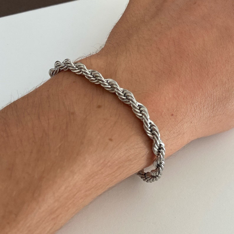 Silver Mens Twisted Rope Bracelet 5mm rope Chain Bracelet Mens Woman Chain 