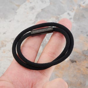 Personalised Double Wrap Rope Bracelet - Black with Engraved Clasp