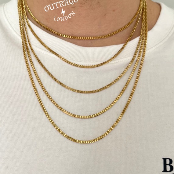 Gold Thin Cuban Chain Mens Necklaces 