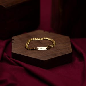 18k Gold Bracelet Men, Personalised Mens Bracelet 5mm Curb Chain, Thin gold Bracelet - Mens Jewelry, Engraved Bracelet Chains for Man, Gifts