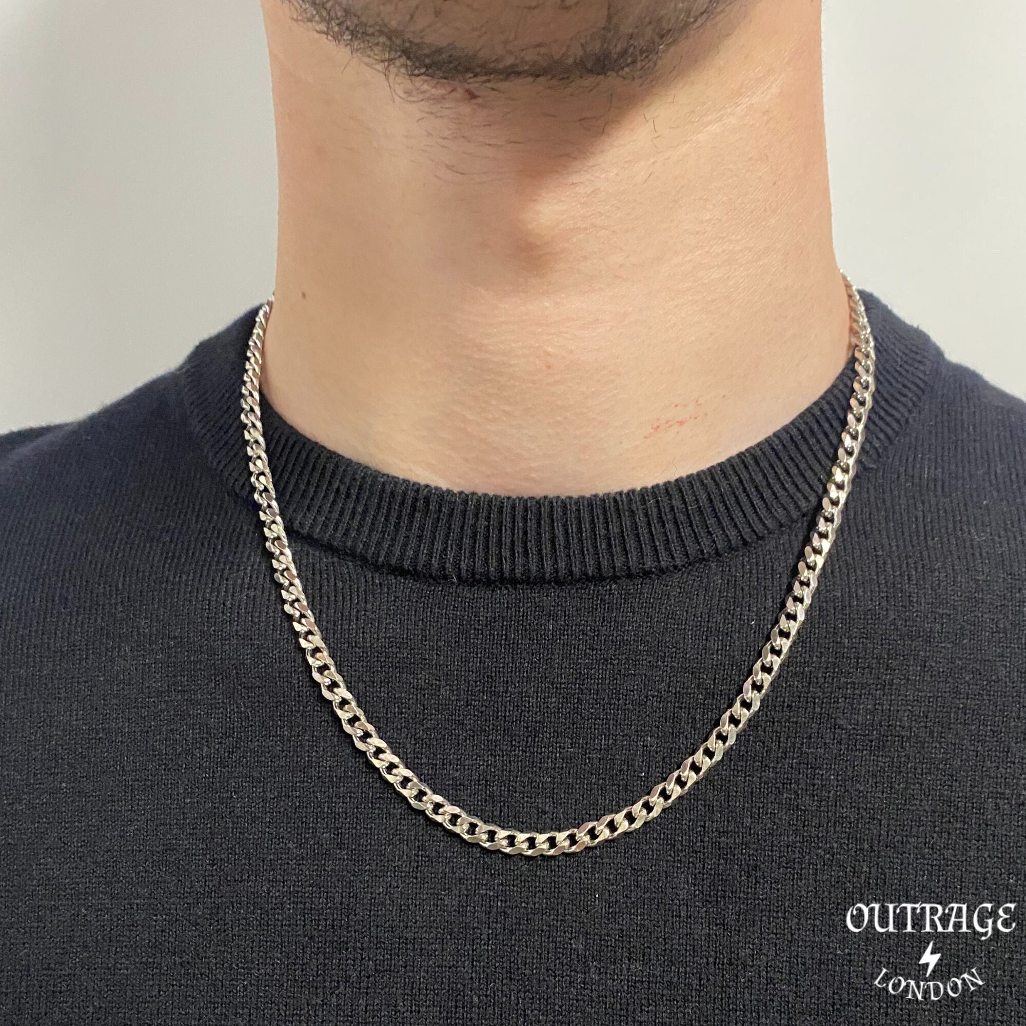 Silver 5mm 20inch Thick Necklace Chain Choker Curb Curb 5mm