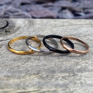 Thin 2mm band ring mens and womans rings, silver gold and rose gold made from 316L titanium steel Jewelry Unisex Ring Mens Womens Jewellery image 3