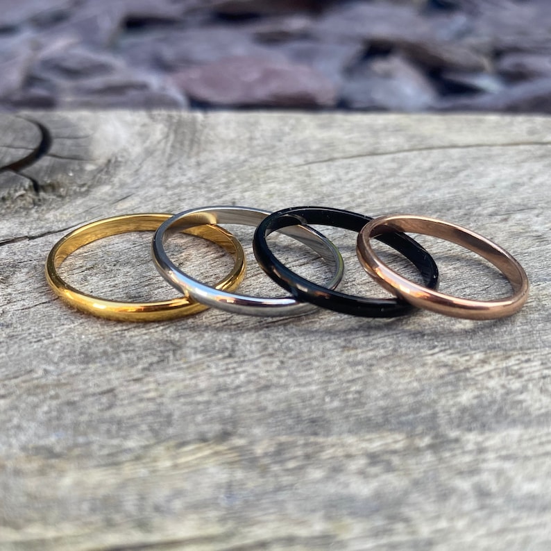 Thin 2mm band ring mens and womans rings, silver gold and rose gold made from 316L titanium steel Jewelry Unisex Ring Mens Womens Jewellery image 3