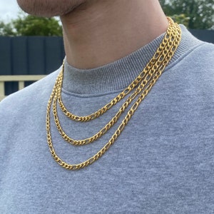 Mens Chain Gold Figaro Chain Necklace Gold Chains for men Stainless Steel Chains 5mm Figaro 18 / 20 / 22 Chain image 4