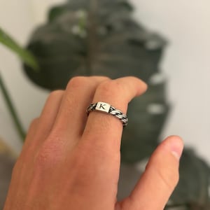 Twisted Silver Ring: Custom Initials, Stackable Band