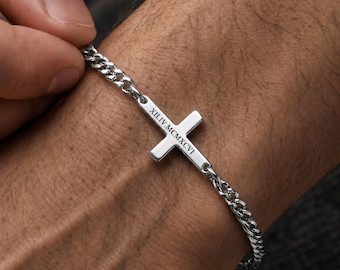Personalised Silver Cross Bracelet Silver, Mens, Womans, Unisex Engraved Bracelets