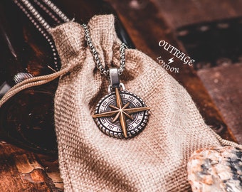 Compass Pendant And Chain Stainless Steel Silver And Gold Chain /Compass Pendant Necklace / Sailors Compass Necklace / MensFashionJewelry