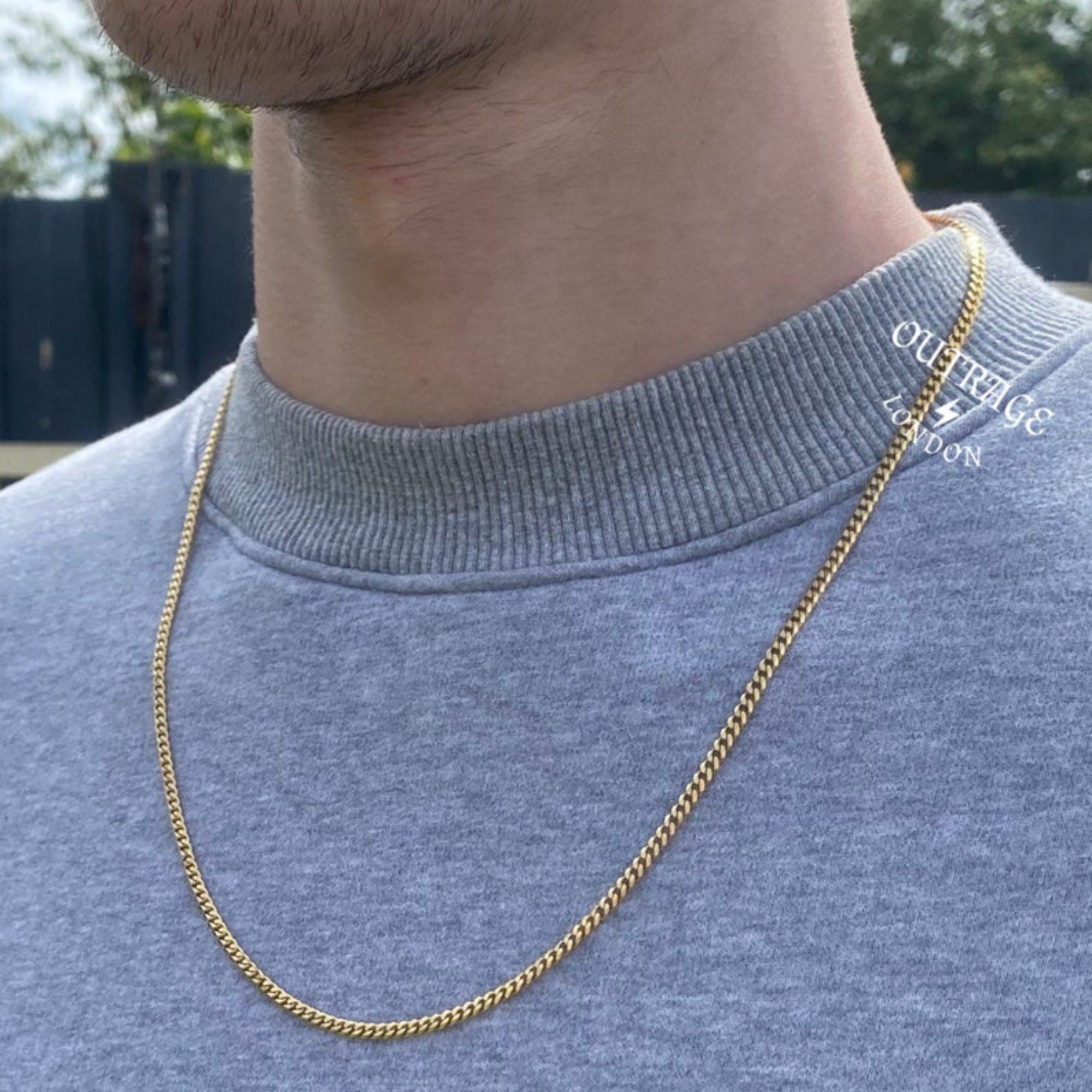 Mens Chain Gold 3mm Curb Chain Necklace 