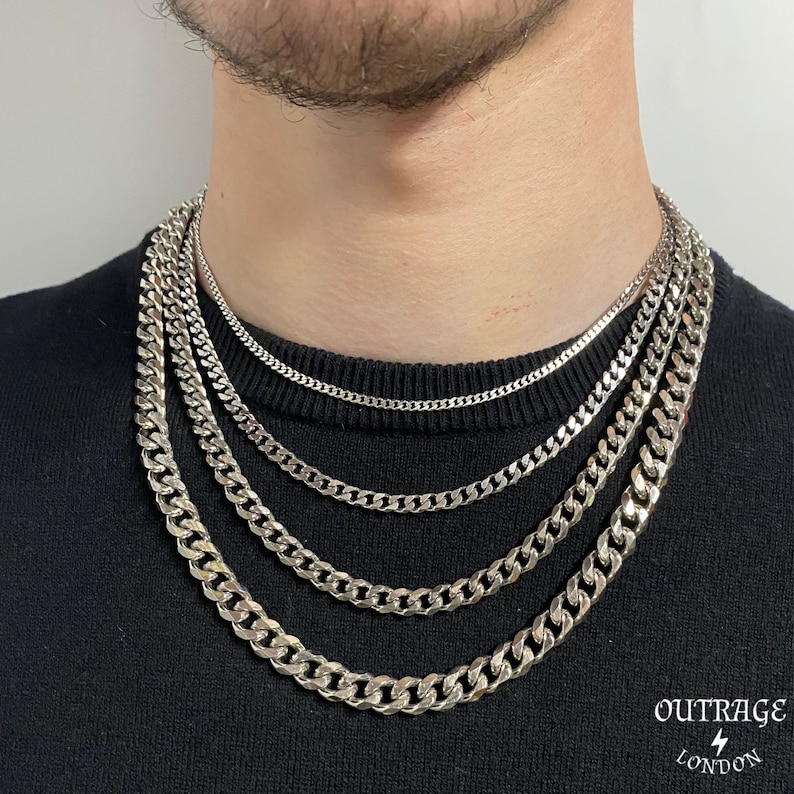 Srebrny naszyjnik z łańcuszkiem Choker ze stali nierdzewnej Męski srebrny łańcuszek 3 mm, 5 mm, 7 mm, 9 mm zdjęcie 5