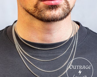 925スターリングシルバー 3mmカーブチェーンネックレス（男性、女性