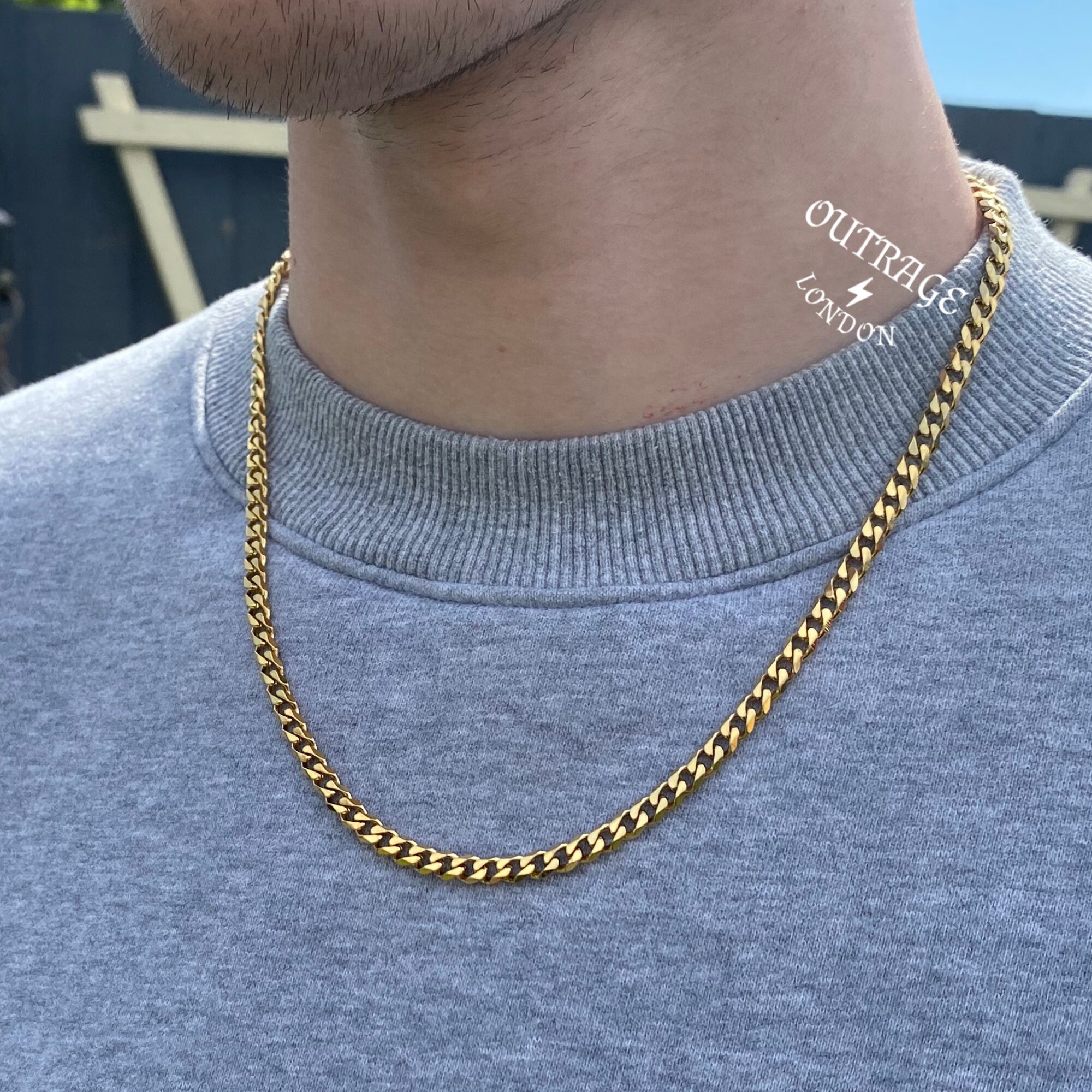 Mens Chain Gold 5mm Curb Chain Necklace 